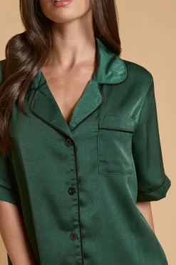 Ensemble De Nuit En Satin Uni À Manches Courtes