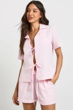 boohoo Ensemble De Plage Coordonné En Lin Avec Chemise À Nouer Devant<Femme Ensembles|Tenues De Plage