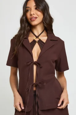 Ensemble De Plage En Lin Avec Chemise À Nouer Devant