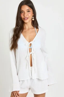 boohoo Ensemble De Plage Haut À Détail Noué Devant Et Short Coordonné<Femme Ensembles|Tenues De Plage