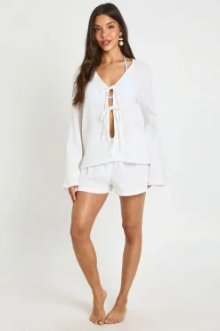 boohoo Ensemble De Plage Haut À Détail Noué Devant Et Short Coordonné<Femme Ensembles|Tenues De Plage