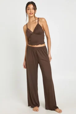Ensemble De Pyjama Caraco Et Pantalon En Jersey Avec Finitions En Dentelle