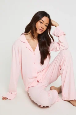 boohoo Ensemble De Pyjama Chemise Boutonnée Et Pantalon Tall En Jersey Doux<Femme Pyjamas