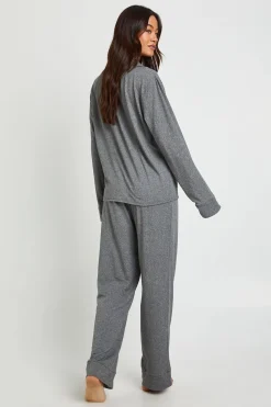 Ensemble De Pyjama Chemise À Boutons Et Pantalon En Jersey Doux Coupe Grande Taille