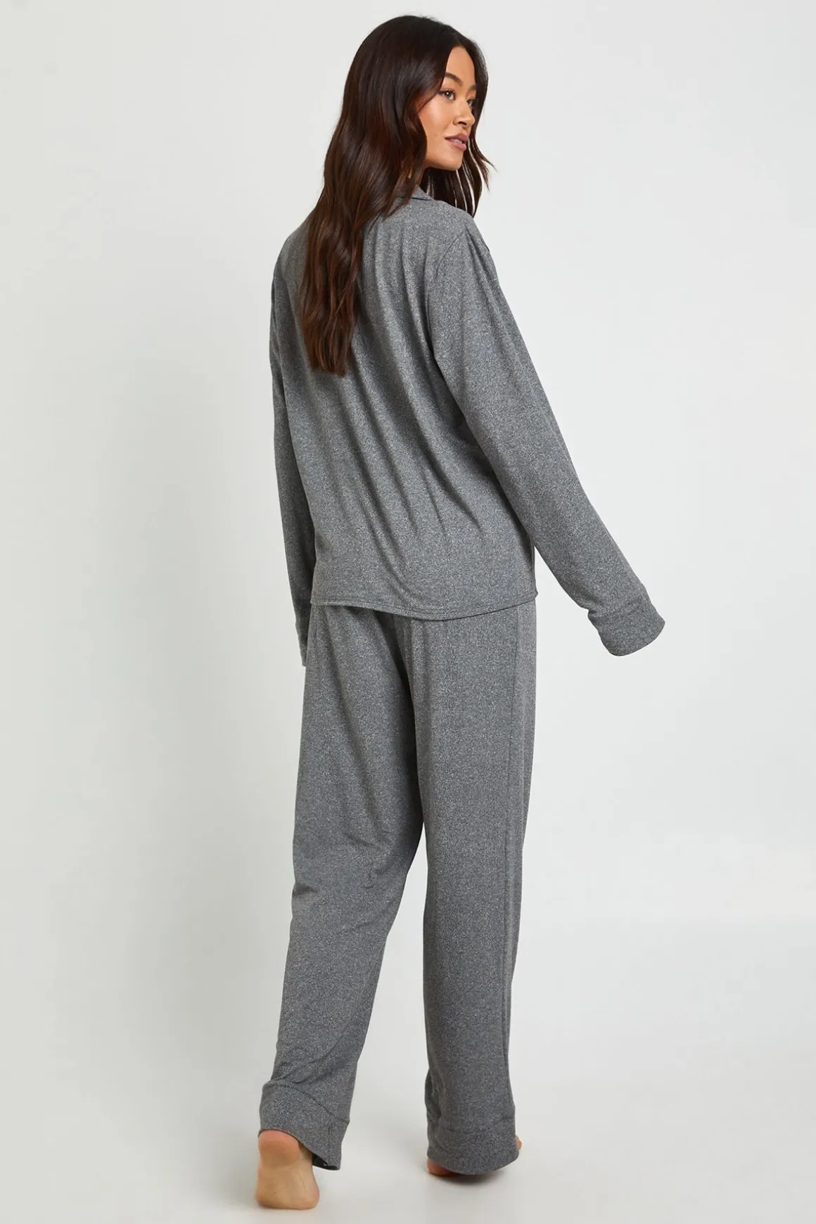 Ensemble De Pyjama Chemise À Boutons Et Pantalon En Jersey Doux Coupe Grande Taille