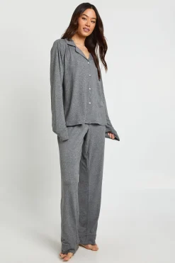 Ensemble De Pyjama Chemise À Boutons Et Pantalon En Jersey Doux Coupe Grande Taille