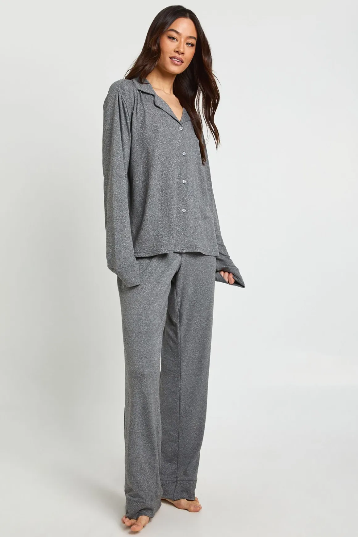 Ensemble De Pyjama Chemise À Boutons Et Pantalon En Jersey Doux Coupe Grande Taille