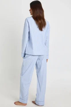 Ensemble De Pyjama Chemise À Manches Longues Et Pantalon En Popeline De Coton À Fines Rayures