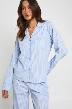 Ensemble De Pyjama Chemise À Manches Longues Et Pantalon En Popeline De Coton À Fines Rayures