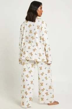 Ensemble De Pyjama Chemise À Manches Longues Et Pantalon Imprimé Ours Et Nœuds Grande Taille