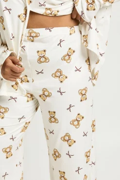 Ensemble De Pyjama Chemise À Manches Longues Et Pantalon Imprimé Ours Et Nœuds Grande Taille