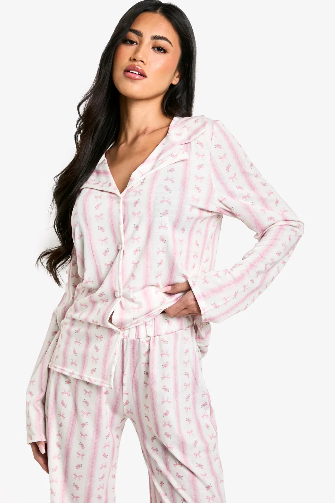Ensemble De Pyjama Chemise À Manches Longues Et Pantalon Imprimé Nœuds
