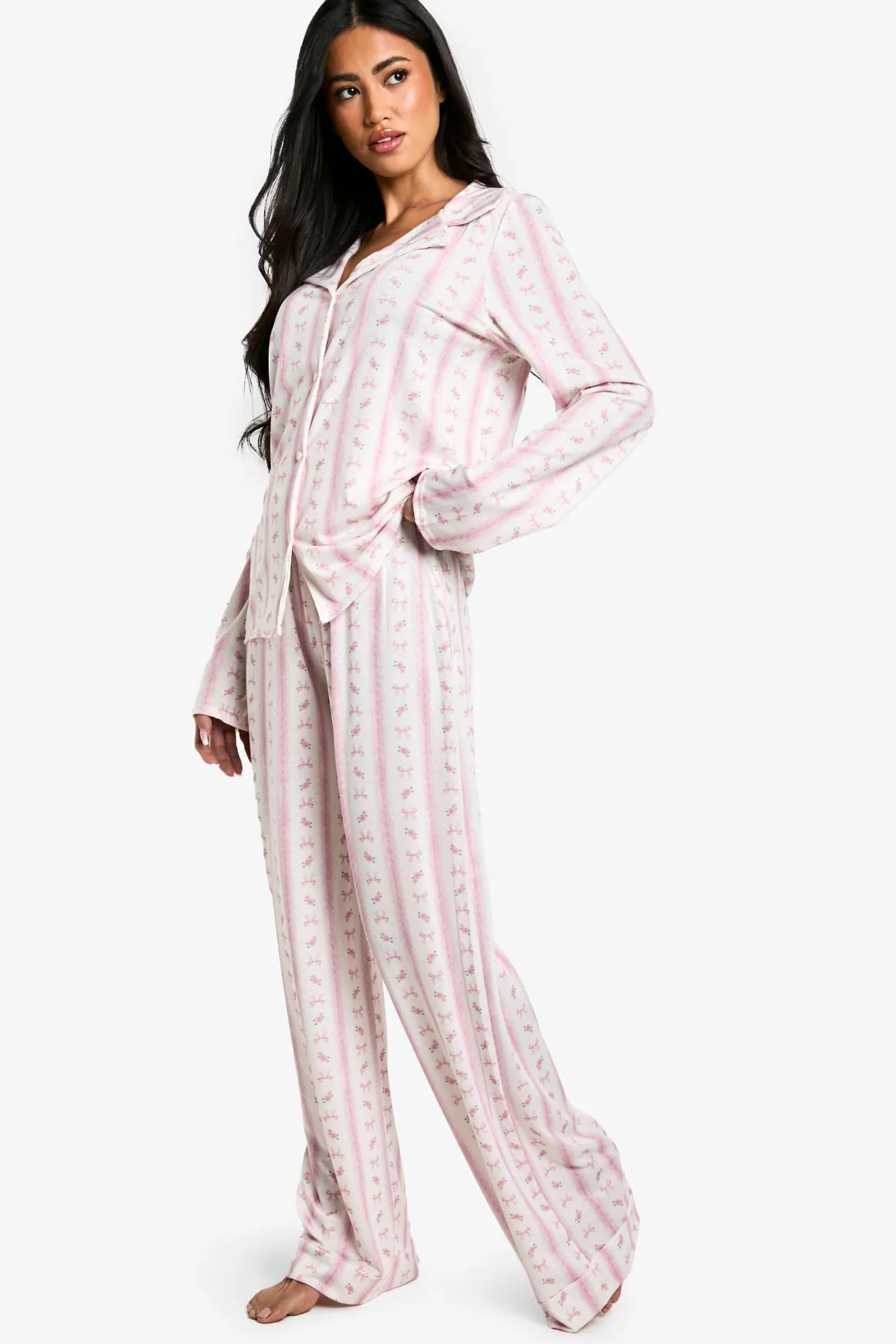 Ensemble De Pyjama Chemise À Manches Longues Et Pantalon Imprimé Nœuds
