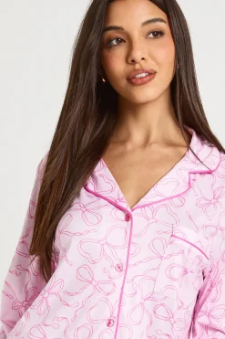 boohoo Ensemble De Pyjama Chemise À Manches Longues Et Pantalon À Motif Nœuds<Femme Pyjamas