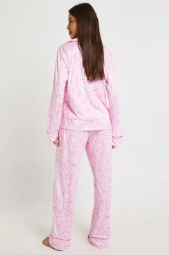 boohoo Ensemble De Pyjama Chemise À Manches Longues Et Pantalon À Motif Nœuds<Femme Pyjamas