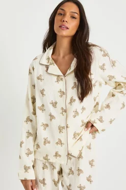 boohoo Ensemble De Pyjama Chemise À Manches Longues Et Pantalon En Mousseline Imprimé Ours Pour Grande Taille<Femme Pyjamas