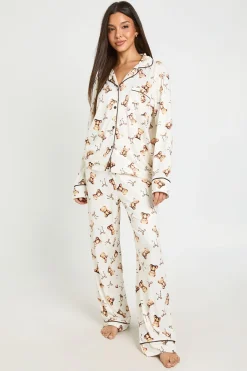 boohoo Ensemble De Pyjama Chemise À Manches Longues Et Pantalon Imprimé Ours Et Nœuds<Femme Pyjamas