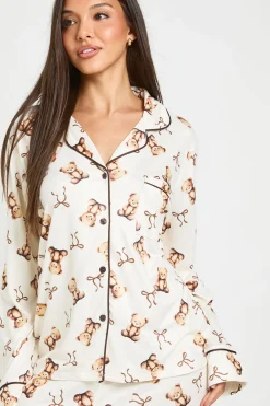 boohoo Ensemble De Pyjama Chemise À Manches Longues Et Pantalon Imprimé Ours Et Nœuds<Femme Pyjamas