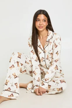 boohoo Ensemble De Pyjama Chemise À Manches Longues Et Pantalon Imprimé Ours Et Nœuds<Femme Pyjamas