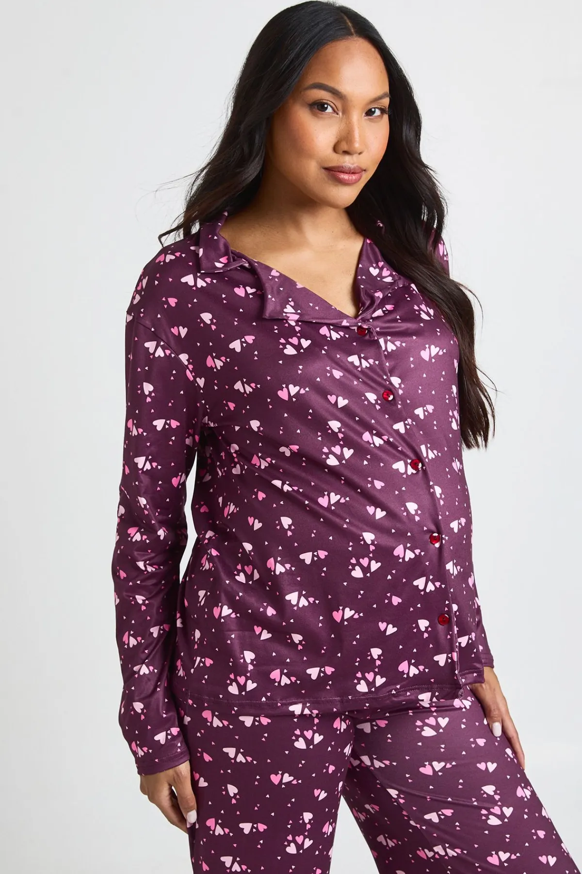 boohoo Ensemble De Pyjama De Maternité Chemise À Manches Longues Et Pantalon Imprimé Cœurs<Femme Pyjamas