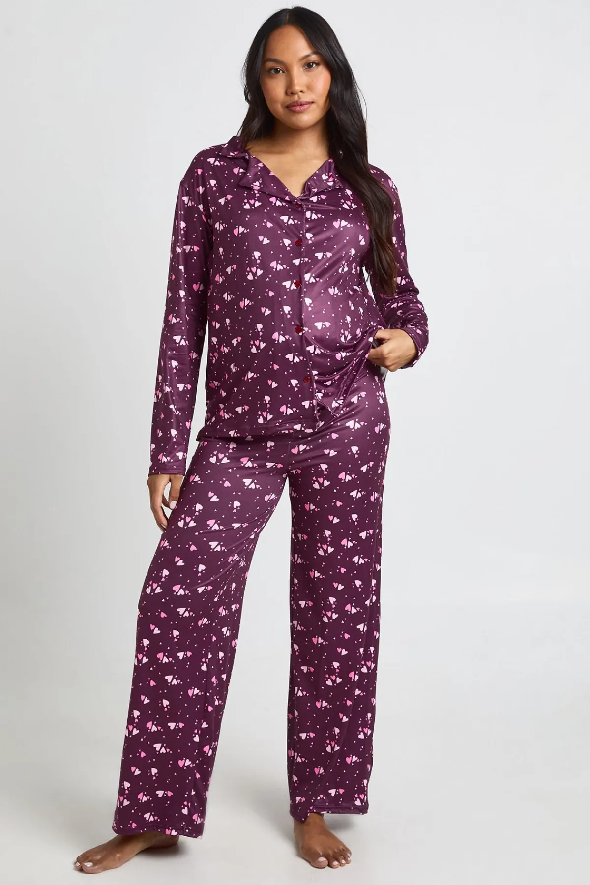 boohoo Ensemble De Pyjama De Maternité Chemise À Manches Longues Et Pantalon Imprimé Cœurs<Femme Pyjamas
