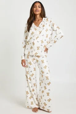 boohoo Ensemble De Pyjama De Maternité Chemise À Manches Longues Et Pantalon Imprimé Oursons Et Nœuds<Femme Pyjamas