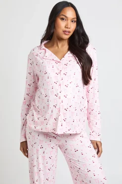 boohoo Ensemble De Pyjama De Maternité À Manches Longues Avec Imprimé Nœuds Et Cœurs - Haut Chemise Et Pantalon<Femme Pyjamas