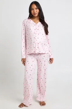 boohoo Ensemble De Pyjama De Maternité À Manches Longues Avec Imprimé Nœuds Et Cœurs - Haut Chemise Et Pantalon<Femme Pyjamas