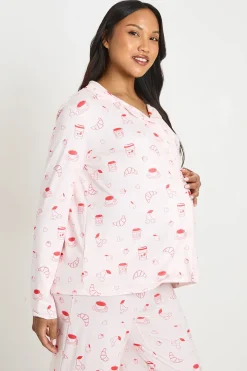 boohoo Ensemble De Pyjama De Maternité À Manches Longues Et Pantalon Motif Croissant Et Confiture<Femme Pyjamas