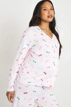 Ensemble De Pyjama De Maternité Chemise À Manches Longues Et Pantalon À Imprimé Doux