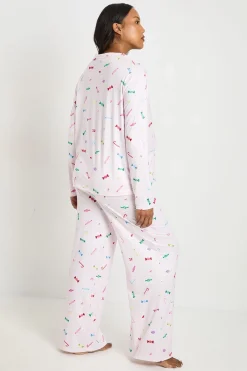 Ensemble De Pyjama De Maternité Chemise À Manches Longues Et Pantalon À Imprimé Doux