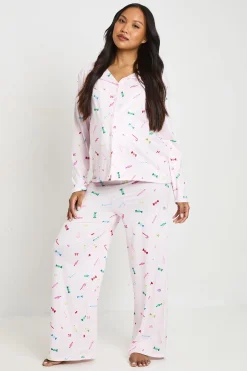Ensemble De Pyjama De Maternité Chemise À Manches Longues Et Pantalon À Imprimé Doux
