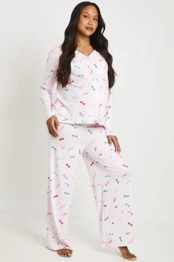 Ensemble De Pyjama De Maternité Chemise À Manches Longues Et Pantalon À Imprimé Doux