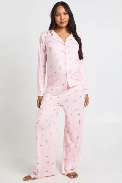 boohoo Ensemble De Pyjama De Maternité Chemise À Manches Longues Et Pantalon Imprimé Lapins Et Nœuds<Femme Pyjamas