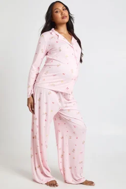 boohoo Ensemble De Pyjama De Maternité Chemise À Manches Longues Et Pantalon Imprimé Lapins Et Nœuds<Femme Pyjamas