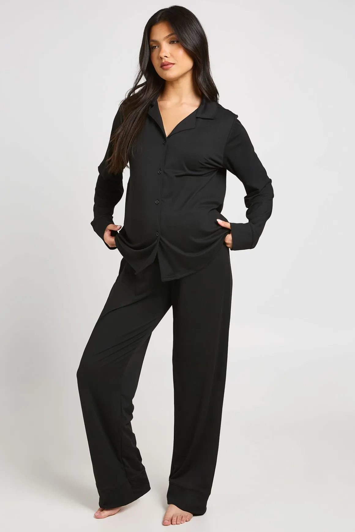 Ensemble De Pyjama De Maternité En Coton Doux Avec Chemise Boutonnée Et Pantalon