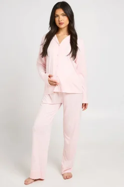 boohoo Ensemble De Pyjama De Maternité Chemise Boutonnée Et Pantalon En Coton Doux<Femme Pyjamas