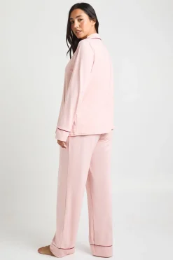 Ensemble De Pyjama De Maternité Chemise À Manches Longues Et Pantalon Avec Détails Passepoilés