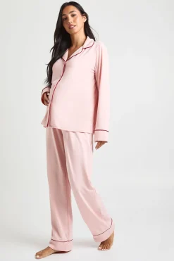 Ensemble De Pyjama De Maternité Chemise À Manches Longues Et Pantalon Avec Détails Passepoilés