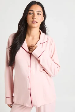 Ensemble De Pyjama De Maternité Chemise À Manches Longues Et Pantalon Avec Détails Passepoilés