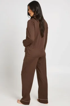 boohoo Ensemble De Pyjama De Maternité Chemise À Manches Longues Et Pantalon Avec Détails Passepoilés<Femme Pyjamas