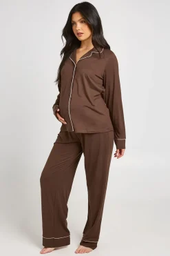 boohoo Ensemble De Pyjama De Maternité Chemise À Manches Longues Et Pantalon Avec Détails Passepoilés<Femme Pyjamas