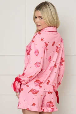 Ensemble de Pyjama en Jersey Rose à Manches Longues avec Nœuds aux Poignets
