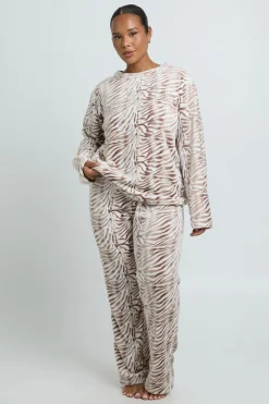 boohoo Ensemble De Pyjama En Polaire Imprimé Grande Taille<Femme Zebra Print|Pyjamas