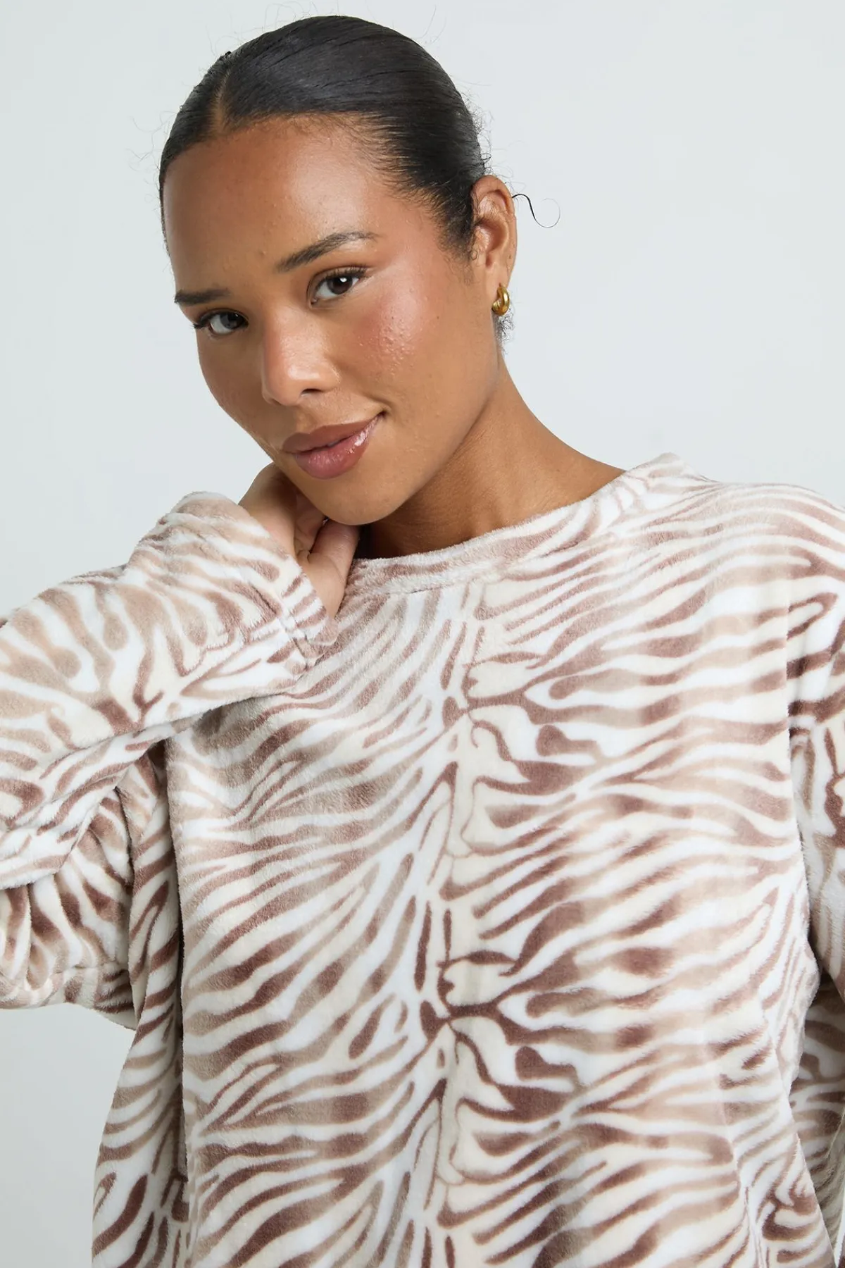 boohoo Ensemble De Pyjama En Polaire Imprimé Grande Taille<Femme Zebra Print|Pyjamas