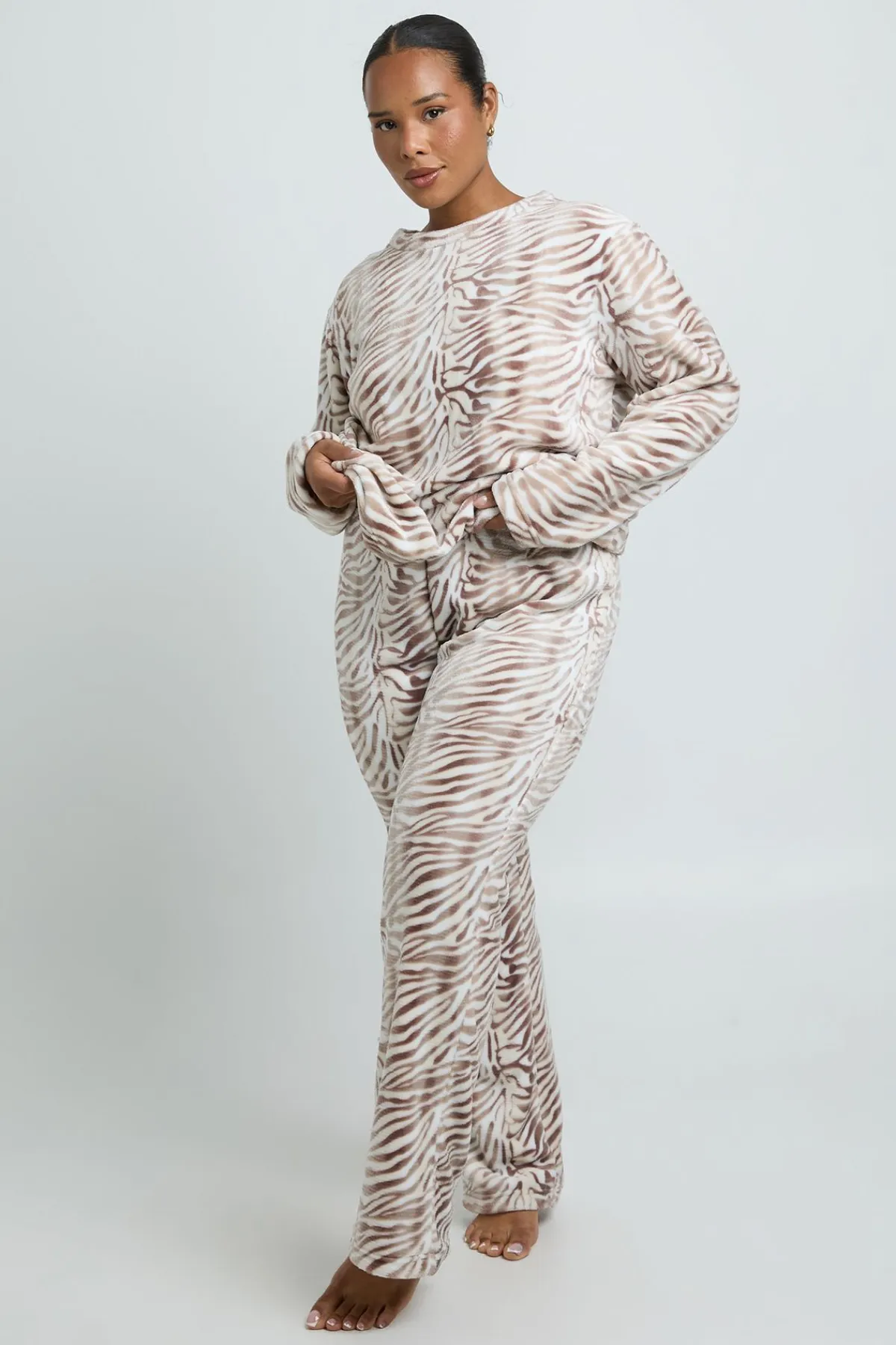 boohoo Ensemble De Pyjama En Polaire Imprimé Grande Taille<Femme Zebra Print|Pyjamas