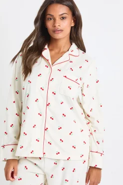 Ensemble De Pyjama Femme Assorti Famille En Polaire Avec Imprimé Cerises - Haut À Manches Longues Et Pantalon