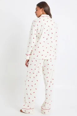 Ensemble De Pyjama Femme Assorti Famille En Polaire Avec Imprimé Cerises - Haut À Manches Longues Et Pantalon