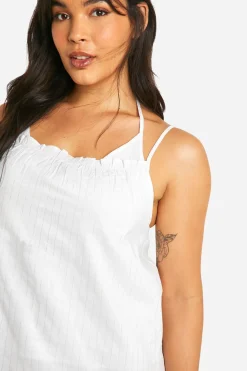 Ensemble de pyjama grande taille à rayures fines, camisole à fines bretelles et short