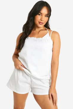 Ensemble de pyjama grande taille à rayures fines, camisole à fines bretelles et short